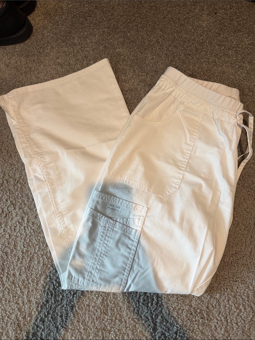 Women's White flare leg Cargo Pants with Drawstring Waist